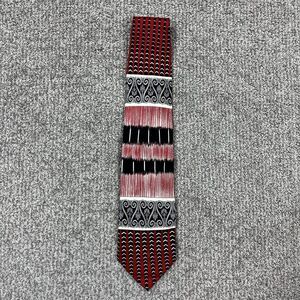 Feldini Tie Mens One Size Red Black Silk Striped Geometric Necktie Vintage